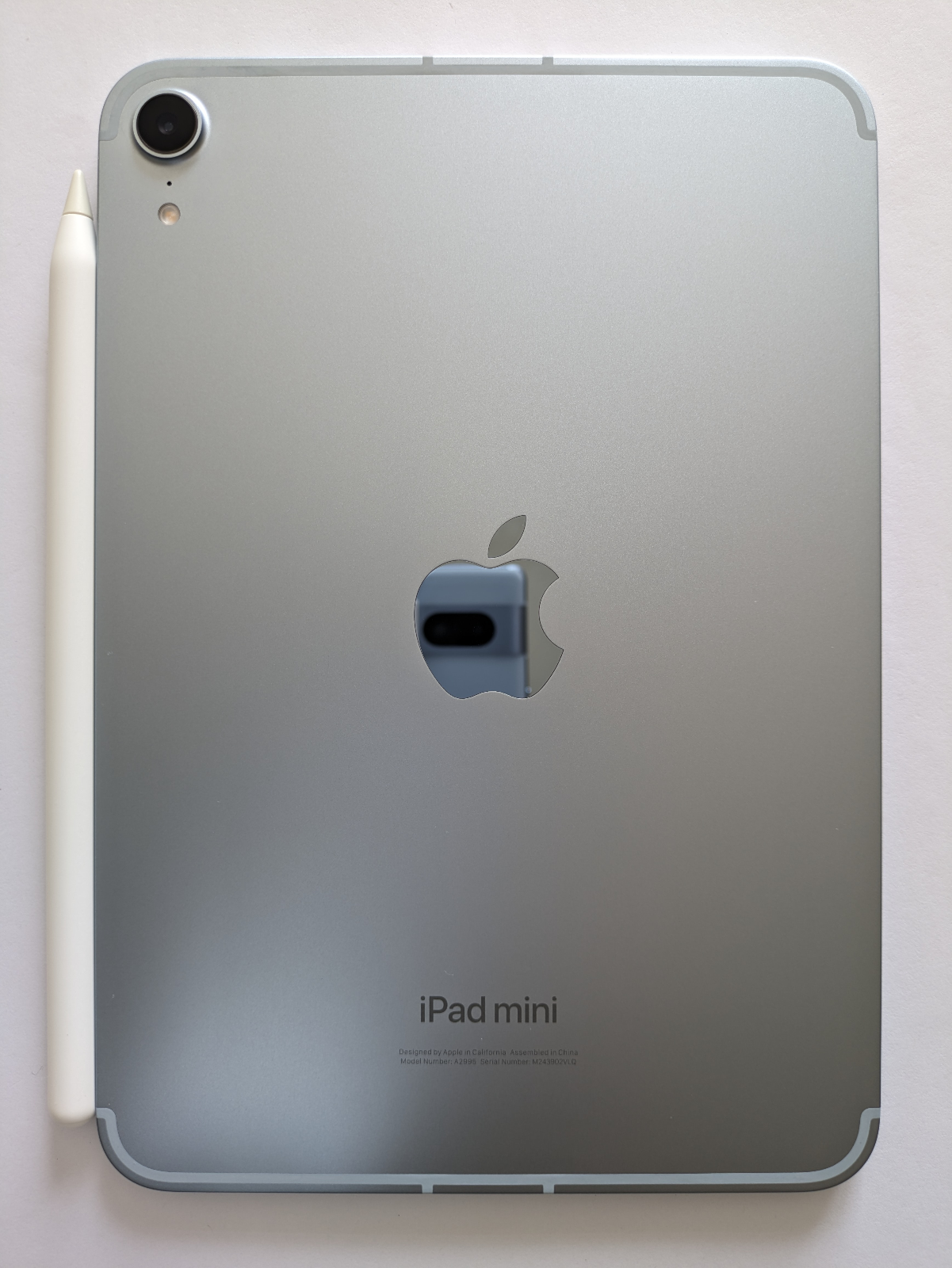 Гръб на iPad mini и Apple Pencil върху светла повърхност; архивна снимка от 2024 г.